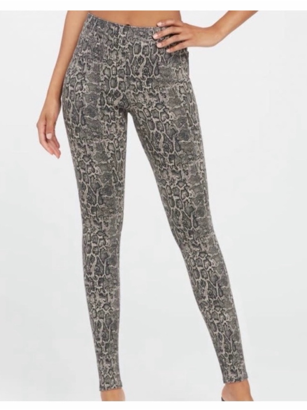SPANX Snake-Print High-Rise Leggings - Gray & Taupe